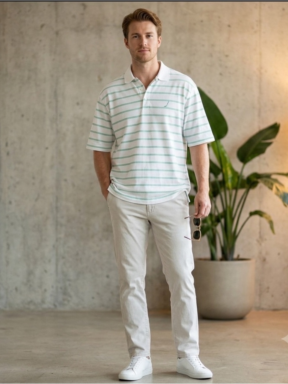 VTG Polo Golf Ralph Lauren White Green Stripes Golf Putter Size Large.